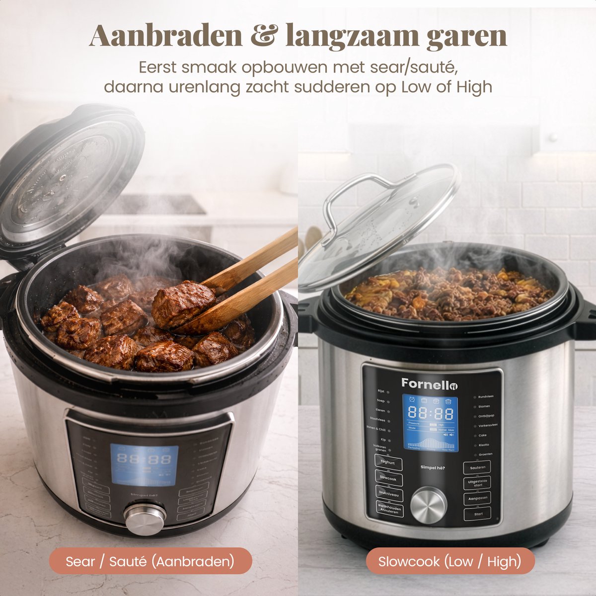 Fornello Slowcooker met timer - Inc. Uitlegvideo's - Bakpan PFAS vrij - Keramische bakpan – foto 8
