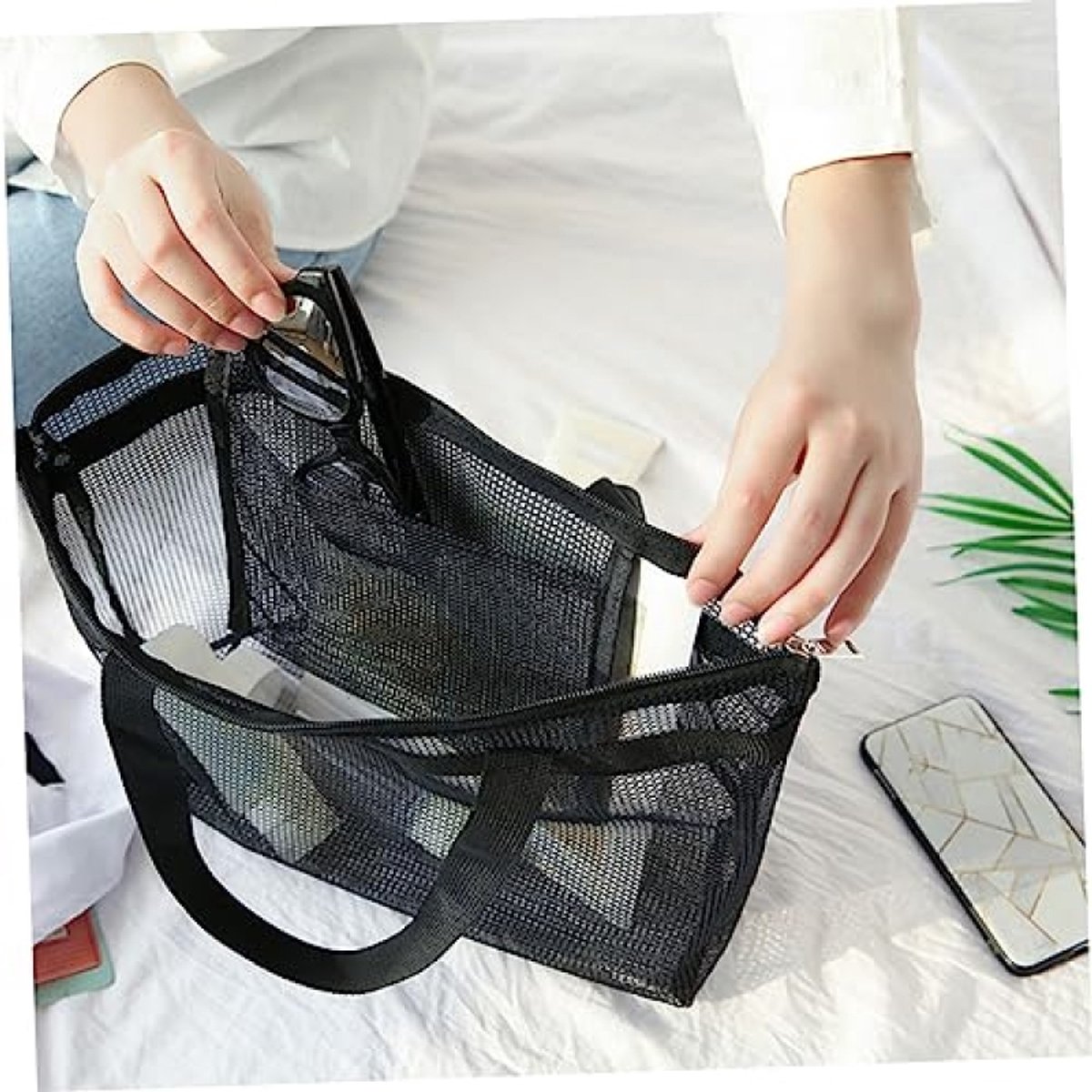 Bad Sauna Tas Organisator - Mesh Douchetas - Outdoor Buitenspeelgoed - Draagtas voor Strand, Fitness, Reizen - 45x38 cm - Zwart thumbnail 3