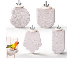 4-delige set van zitstokken van mineraalsteen, natuurstenen zitstokken voor grasparkieten en andere vogels, natuurlijke knaagstokjes met snavelslijpsteen voor spel en klauwverzorging.