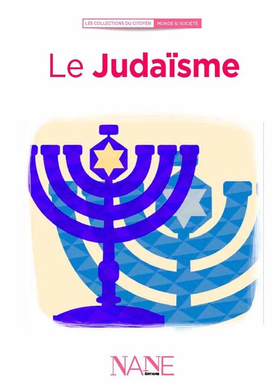Livre 'Le Judaïsme' avec une menorah bleue et une étoile de David stylisée.