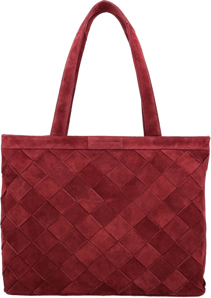 Hide & Stitches Acadia Laptoptas - 15,6 inch - Suède - Geweven Voorzijde - Werk Tas - Dames Tas - School - Leren Dames Tas - Bordeaux rood