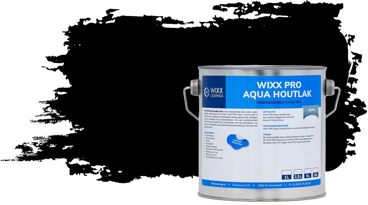 Wixx PRO Aqua Houtlak Satin - 1L - RAL 9005 | Gitzwart