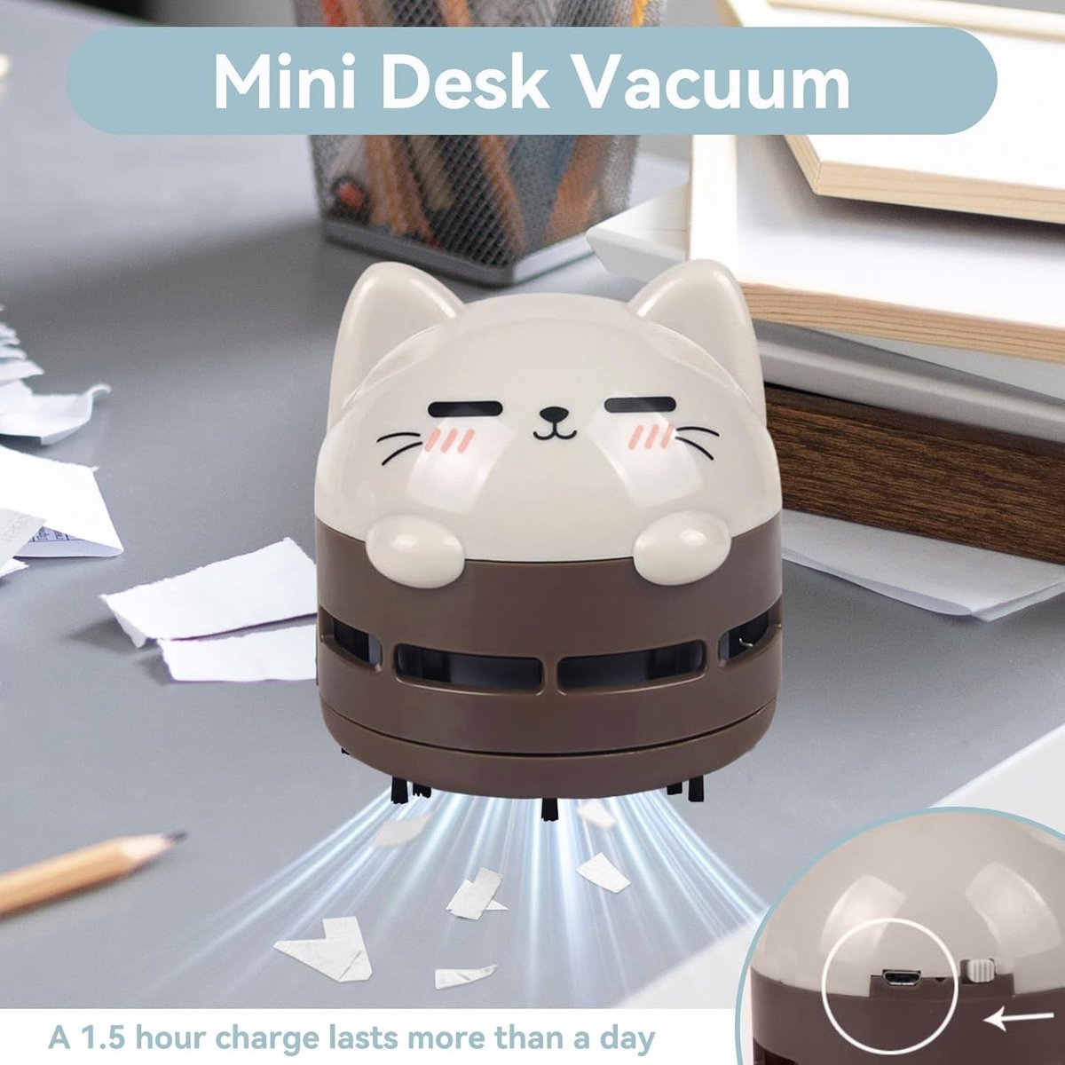 Mini Kruimelzuiger voor Tafel – Schattige Bureau Stofzuiger – Draagbare Desk Cleaner – Voor Thuis, Kantoor en Auto – Compact Design – Bruin