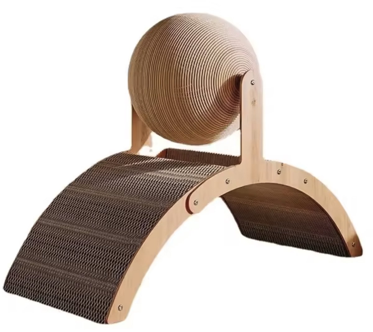 2-in-1 kattenkrabber van hout met sisal krashelling en kattenkrabbal - 35 x 15 x 26 cm - beige/naturel