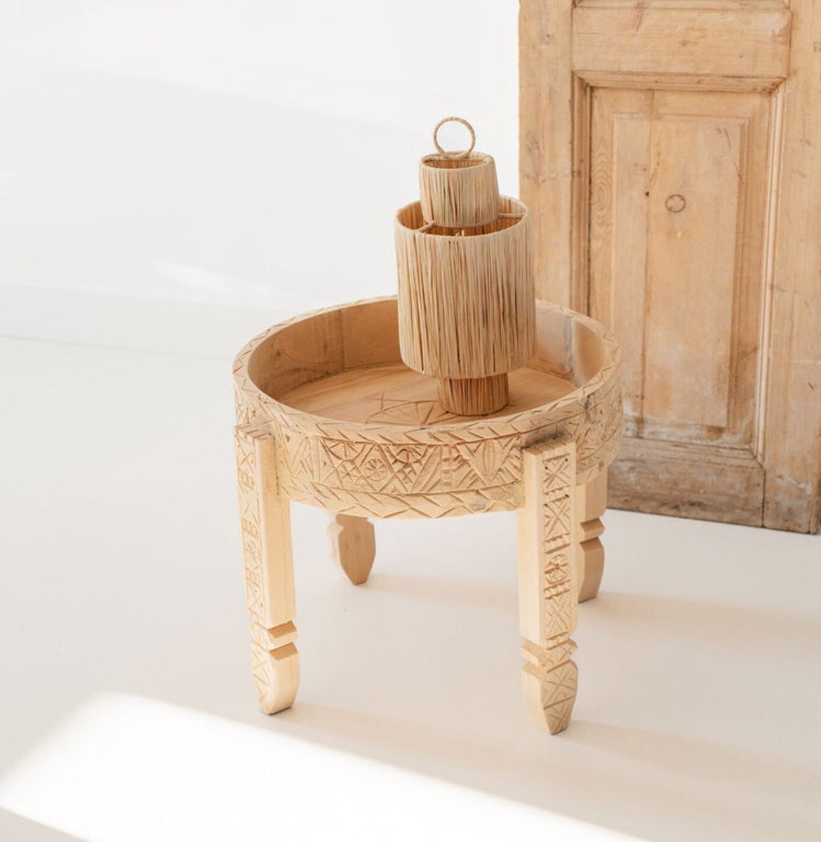 Noa May | Aida hanglamp | Naturel | Raffia | Boho | Handgemaakt Marrakesh/Marokko | Ø 18 x h 40 cm