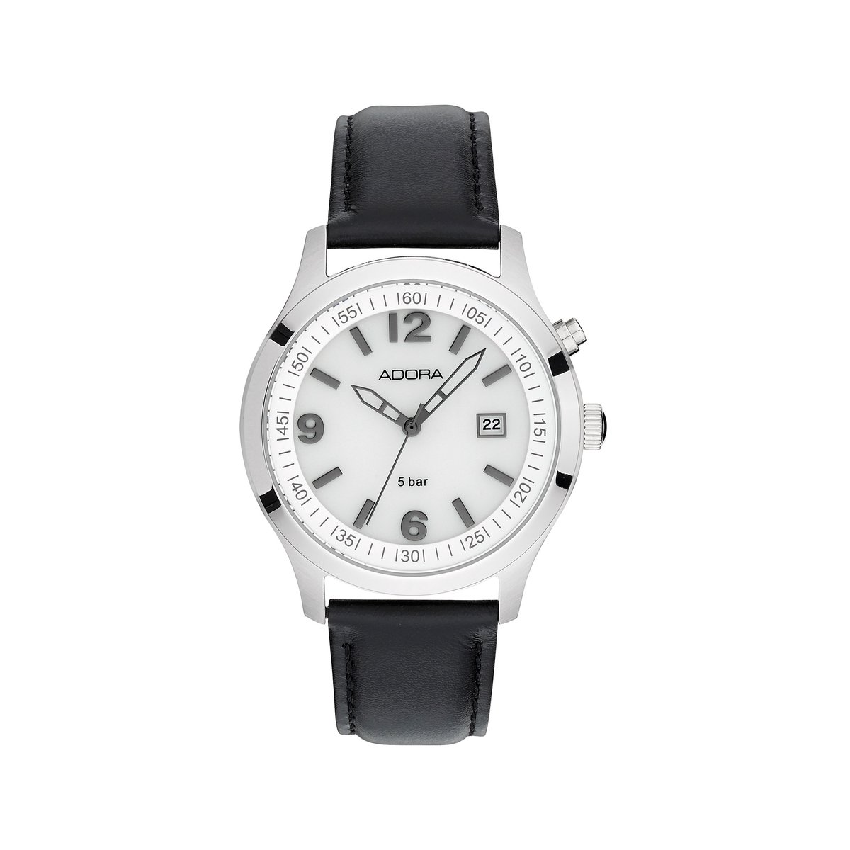 Adora Basis herenhorloge - 40 mm zilverkleurige roestvrijstalen kast, leren band en ingebouwd licht AB6646