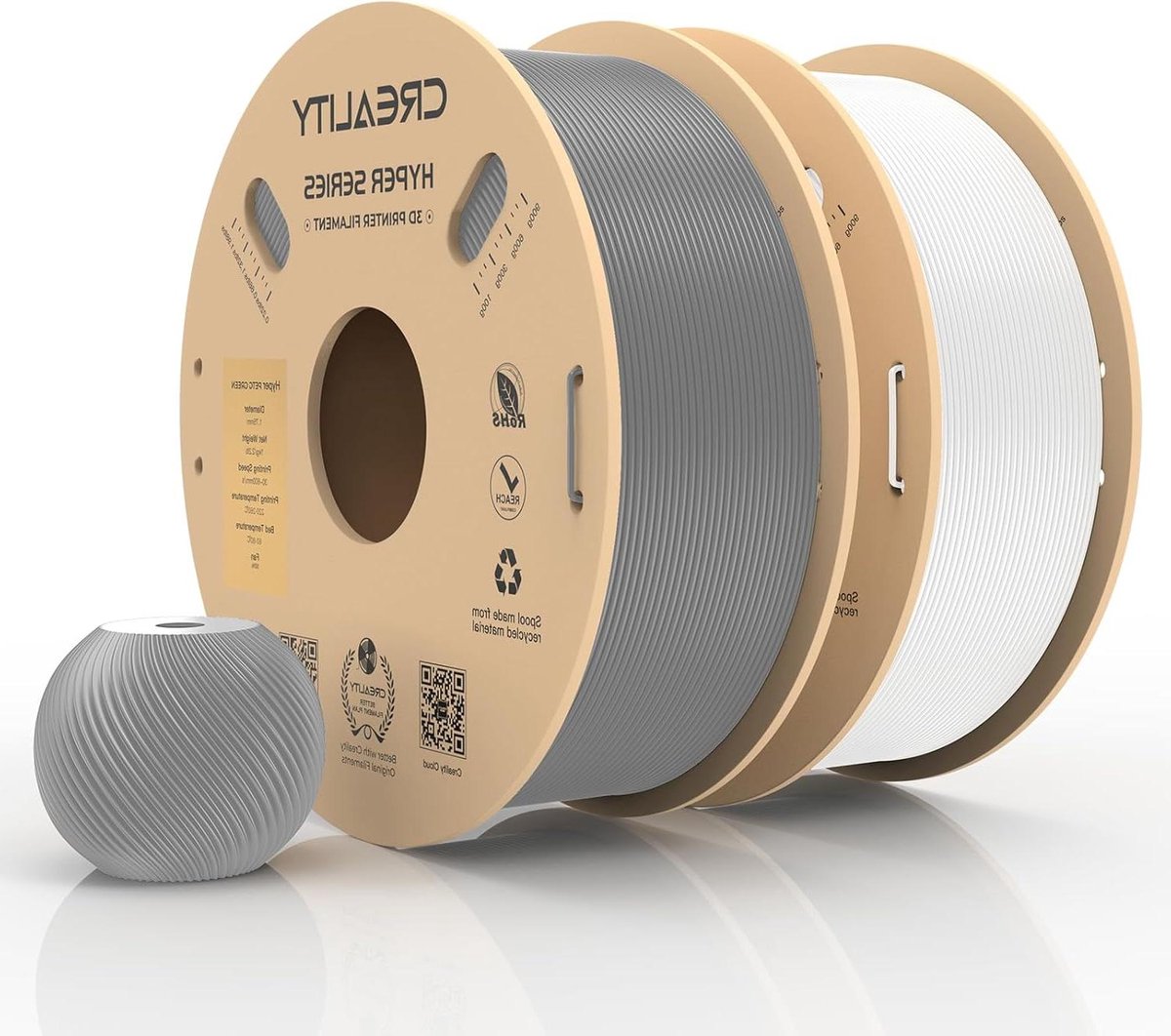 Creality Hyper PETG filament, 1,75 mm, 3D-printerfilament met 30-600 mm/s, maatnauwkeurigheid +/- 0,02 kartonnen spoel, geschikt voor de meeste FDM 3D-printers, 2 kg, wit as