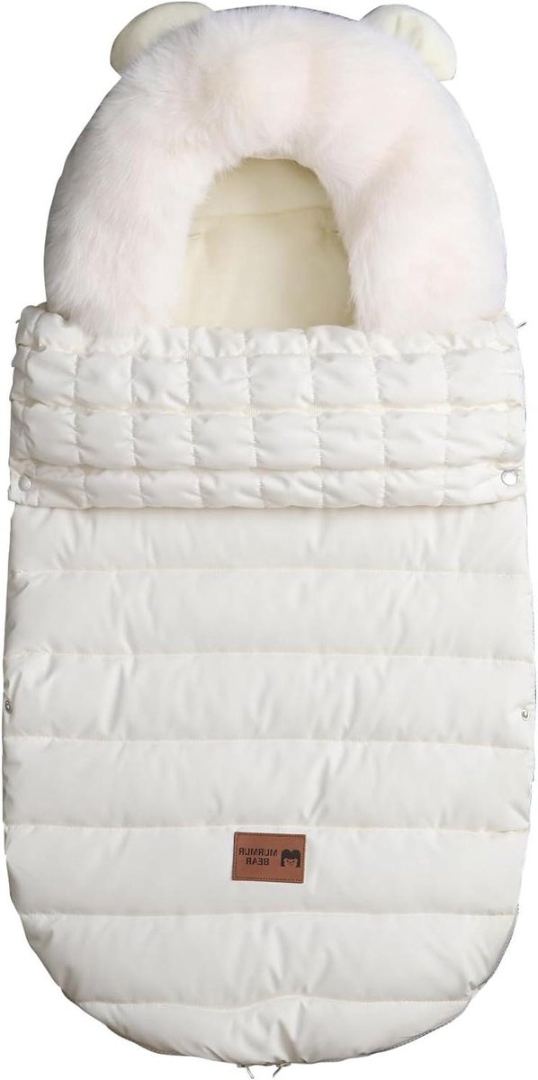 JUMUAO Babyvoetenzak voor baby's, wintervoetenzak voor kinderwagen, babyzitje met ritssluiting, wintervoetenzak, weerbestendig, waterdicht en machinewasbaar, geschikt voor alle kinderwagens (wit)
