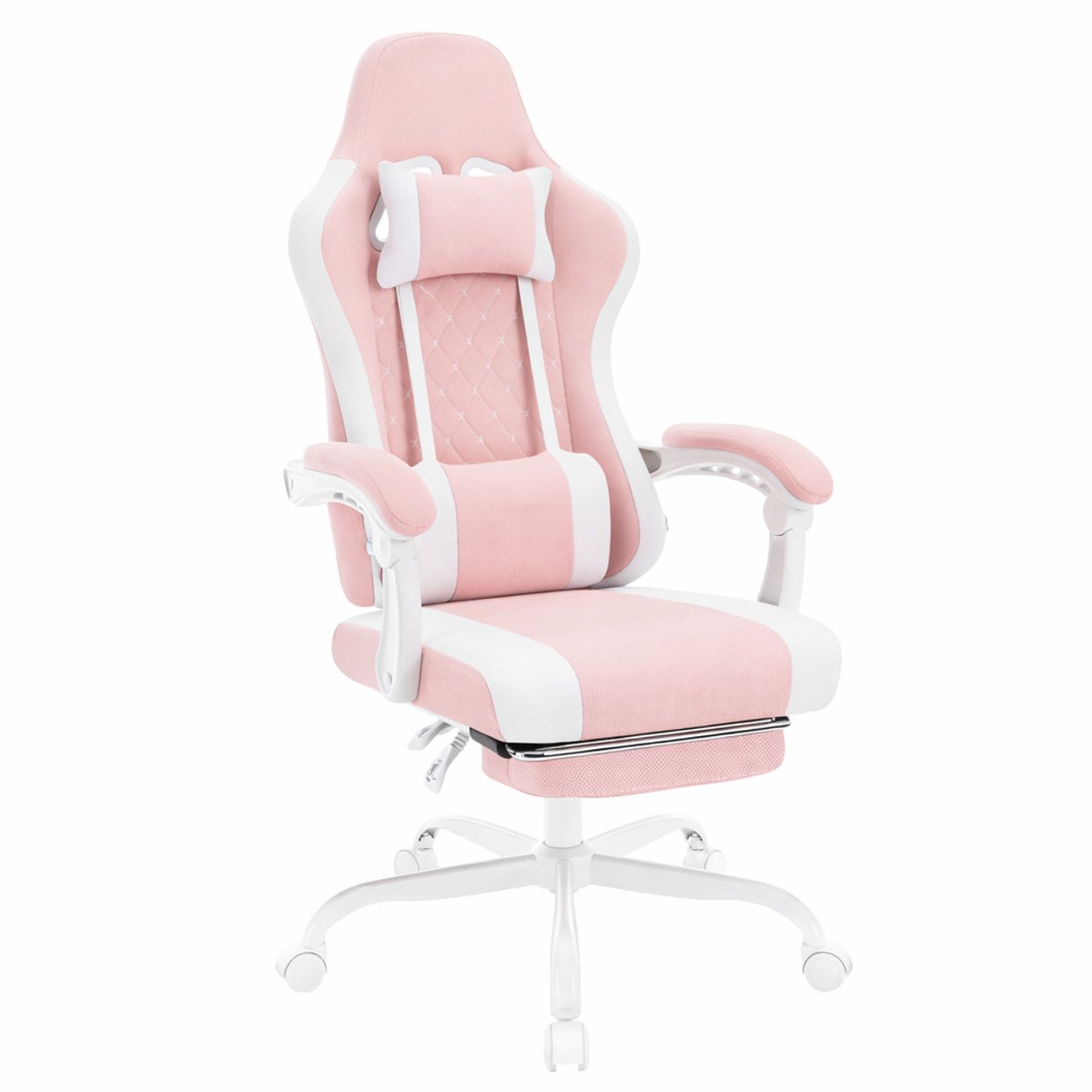 BukkitBow - Ergonomische Massage Gaming Stoel met Voetensteun - Mesh-Stof - Roze/Wit