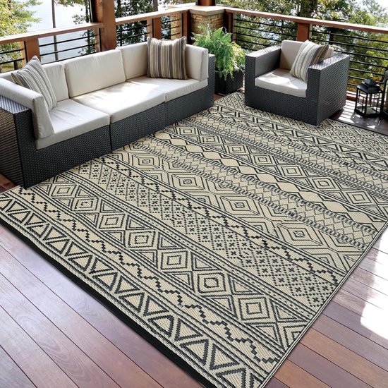 Terrastapijt - Buitentapijt Outdoor Kleed - Buiten Leven - Omkeerbaar Plastic Stro - 270 x 360 cm - Zwart Koffie — afbeelding 3
