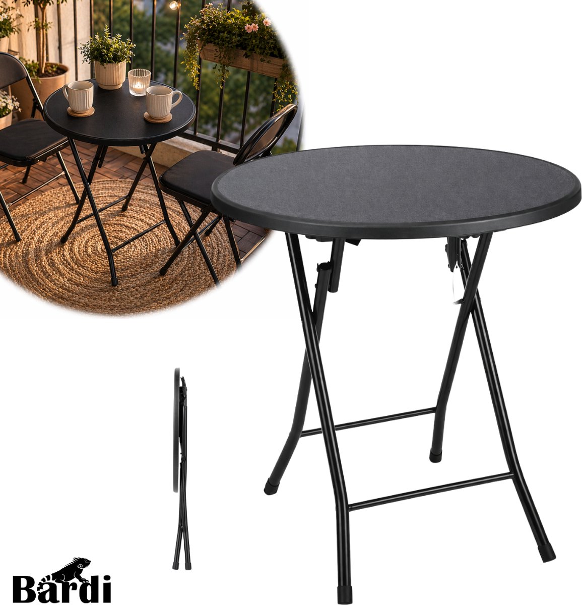 Bardi Balkontafel - Tuintafel - Tafel - Balkonmeubelen - Bijzettafel - Tafeltje - Zwart - Ø60