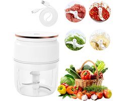 HEZIVO® Groentesnijder Electrisch - Wortelsnijder Elektrisch - Hakmolen - Keukenmachine - 300 ml - Wit