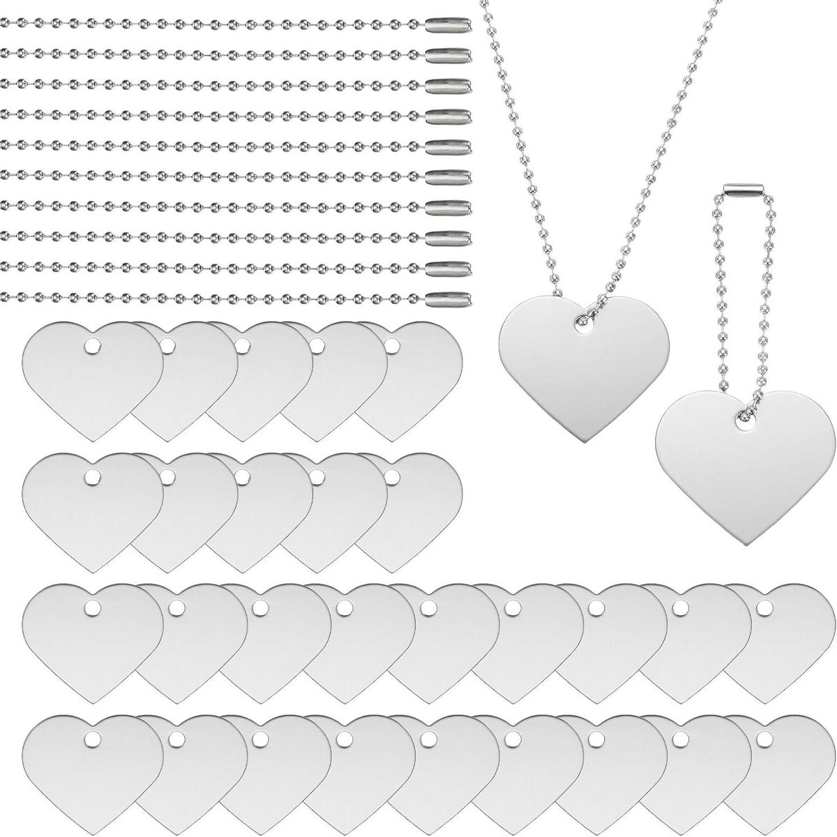 Metalen Stansetiketten - Aluminium Labels - Doe-het-zelf Handwerk - Hartvorm Ontwerp - 38 x 33 x 1 mm - Zilverkleurig