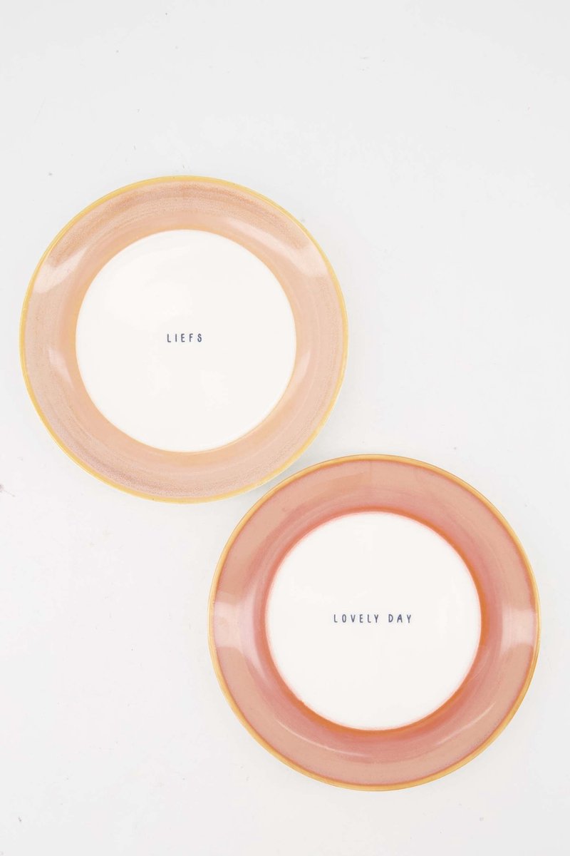 Zusss Set Van 2 Gebaksbordjes 'Liefs' En 'Lovely Day' - Verjaardag - Cadeau Dames Keramiek White / Light Pink
