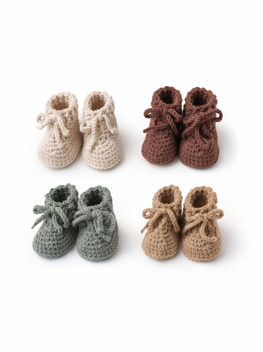 Haaksels&Kralen - Babyslofjes gehaakt met veterstrik - 8 â 9 cm - Babybooties - 100% merinowol – kleur sage groen - newborn 0 tot 3 maanden - kraamkado - zwangerschap - baby geschenkset - babyshower - zwanger
