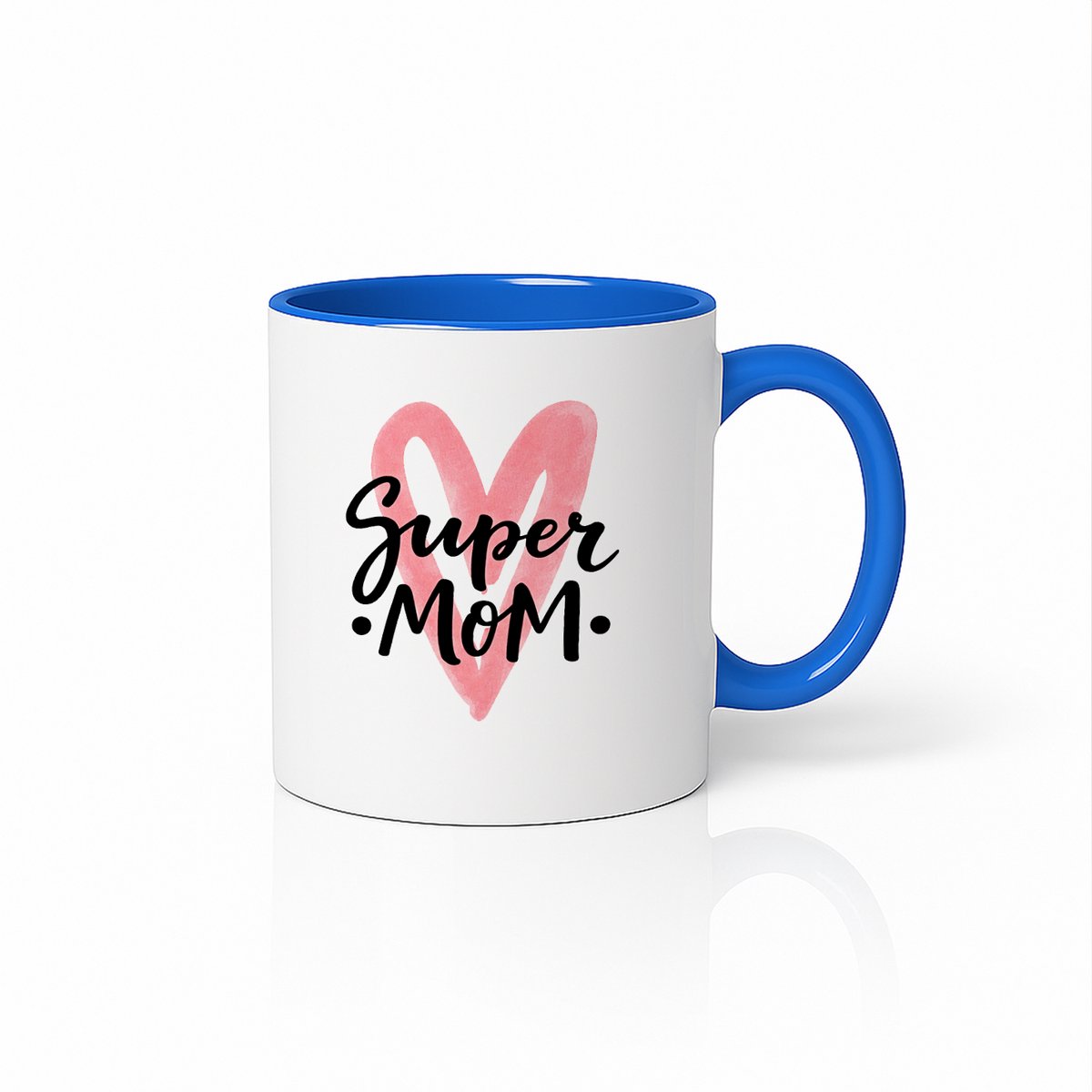 Super Mom Koffiemok met Roze Hart - Moederdag Cadeau - Blauw Wit