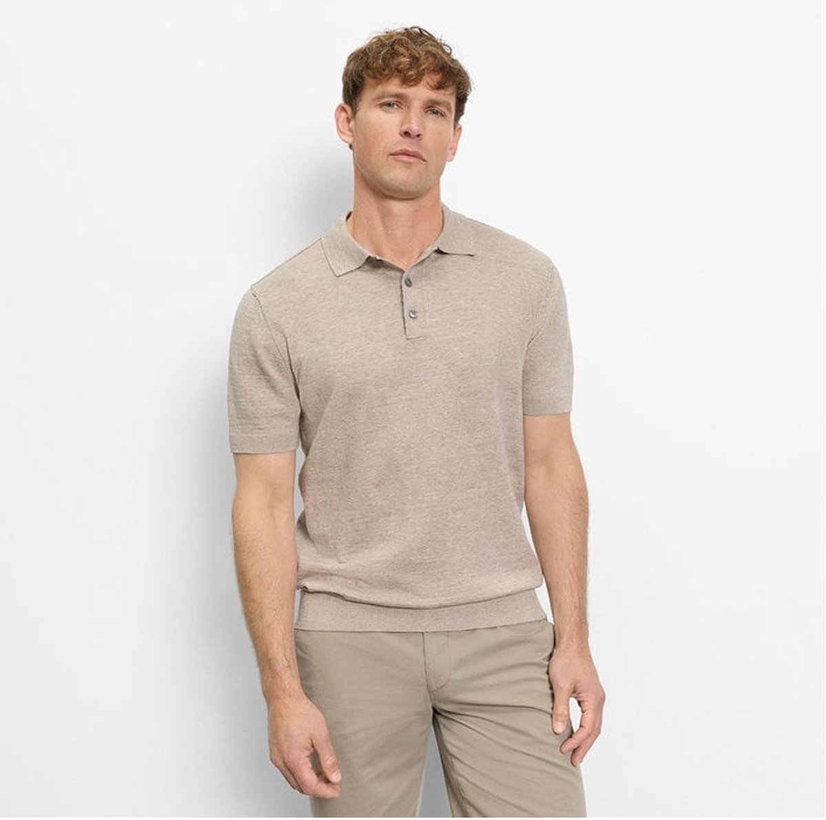 OLYMP gebreide polo beige