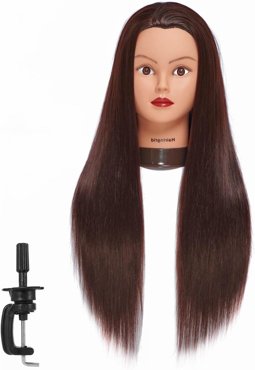 Mannequin Hoofd Haar - Oefenhoofd Styling - Haar Styling Trainen - Hoge Temperatuur Vezel - 66 cm - Donkerbruin