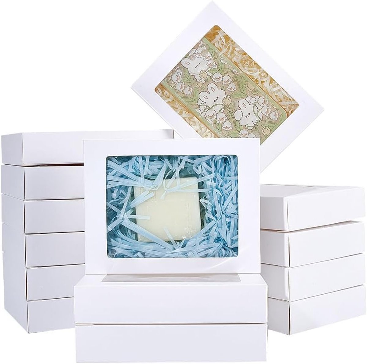 24 Stuks Witte Kraft Papieren Cadeau Dozen met PVC Venster, 13.5 x 17.5 x 3.5 cm, Perfect voor Bruiloften en Feestjes, Cadeauverpakking en Decoratie