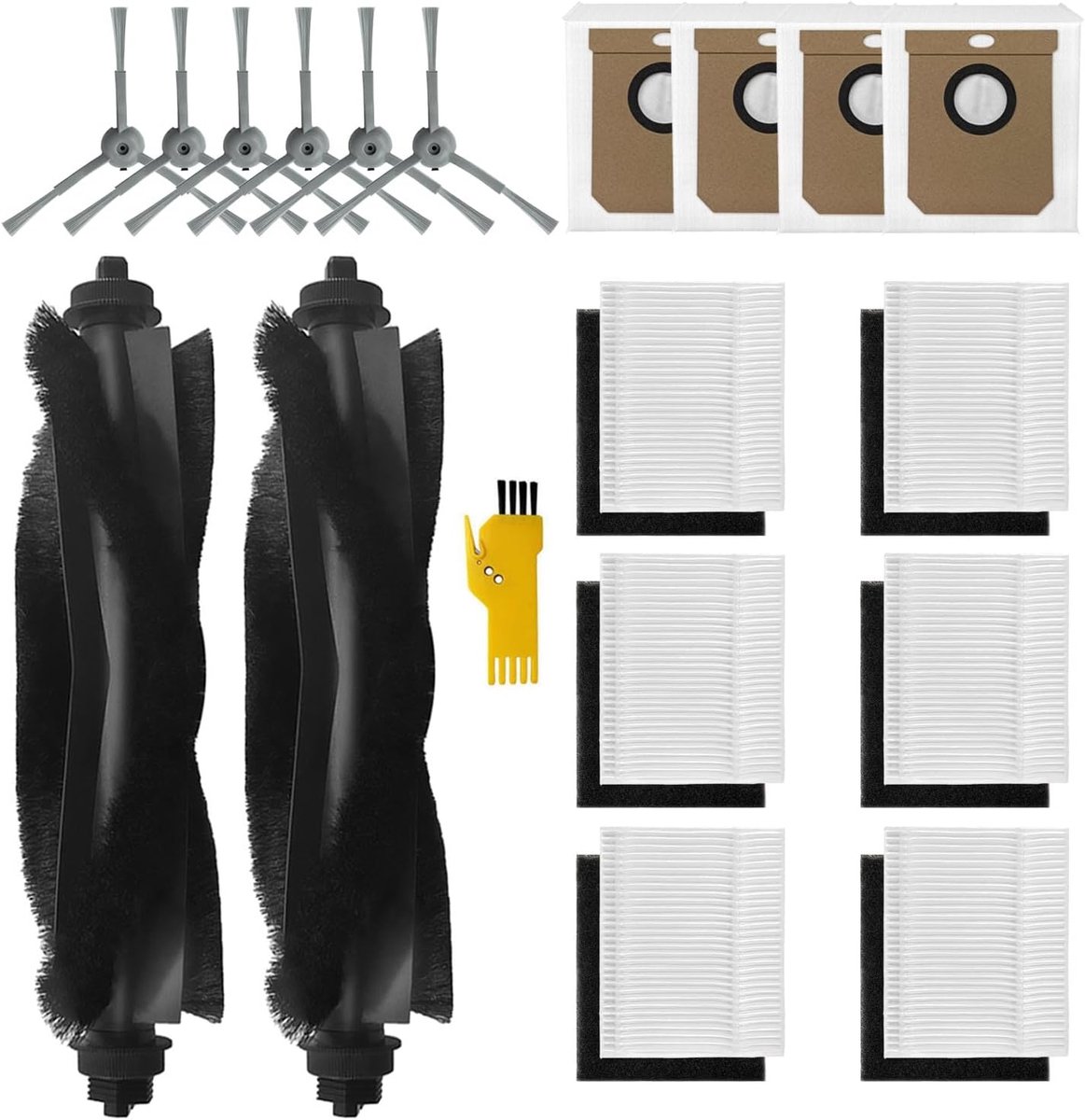 19-delige Accessoireset geschikt voor Eufy Clean L50 / L60 - Onderdelen Pakket - 2x Hoofdborstel - 6x Zijborstels - 6x Filters - 4x Stofzakken - Reserveonderdelen Set