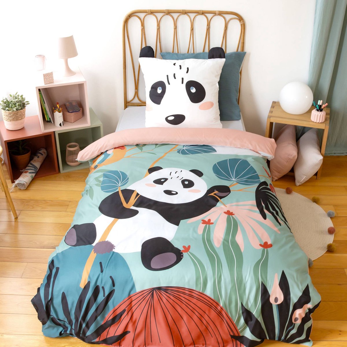 sweeek - Microvezel omkeerbaar dekbedovertrek met pandaprint 1-persoons 140x200cm - raphael