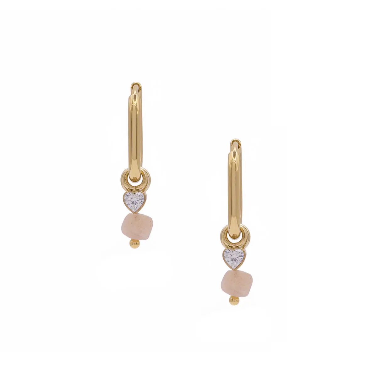 LOUIZ Oorbellen met roze steentje en hartjes diamantje - Romantische Oorbellen - Dames Oorbellen