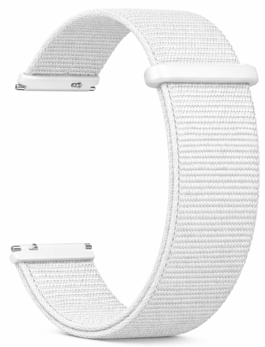 Kiraal - Premium Luxe Nylon Horlogebandje - Ademend Geweven Nylon - 20mm - Wit - Smartwatch bandje - Universeel