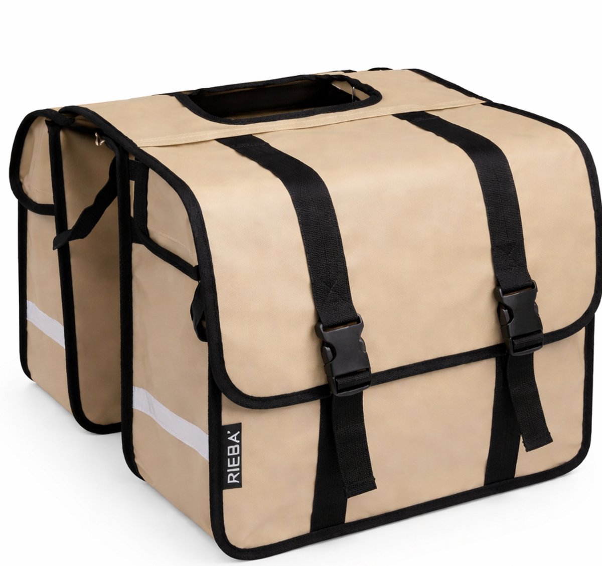 Rieba® Dubbele Fietstas 42 Liter - Electrische fiets - Stadsfiets - Reflectoren - Beige - Waterdicht - Tarpaulin - Universele Bevestiging