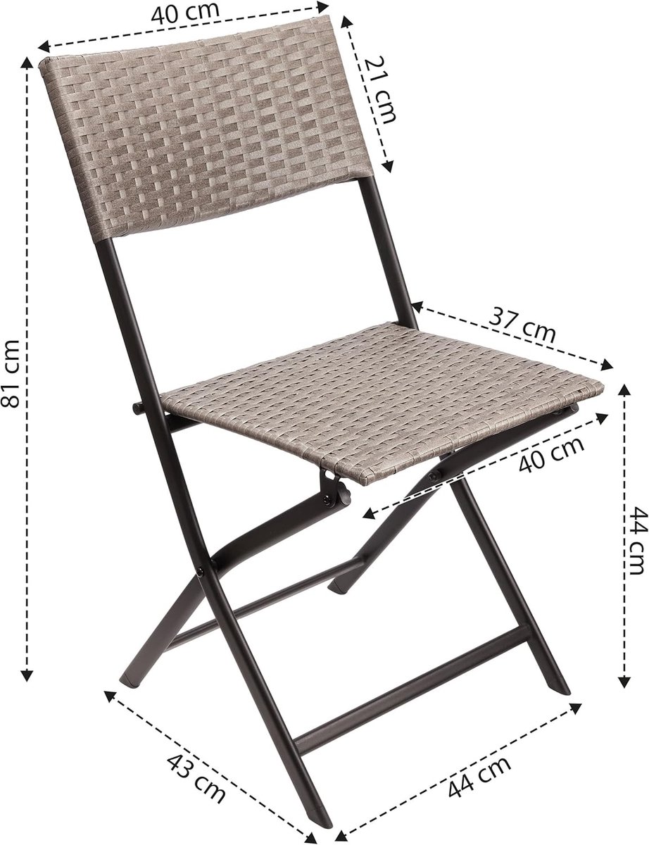 Balkonset inklapbaar – ABTkantoor Toscane Bistroset 2-delig (Tafel + Stoel) – Polyrotan Tuinset Weerbestendig – Ruimtebesparend Balkonmeubilair – Moderne Balkonset voor Balkon, Terras & Tuin – Grijs/Bruin
