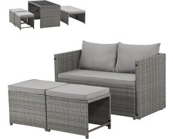 SVITA ATHINA 2-in-1 zitgroep, outdoor rotan lounge, balkon, eetgroep, tuinmeubelset, tuinlounge, klein, balkonmeubel, polyrotan, grijs