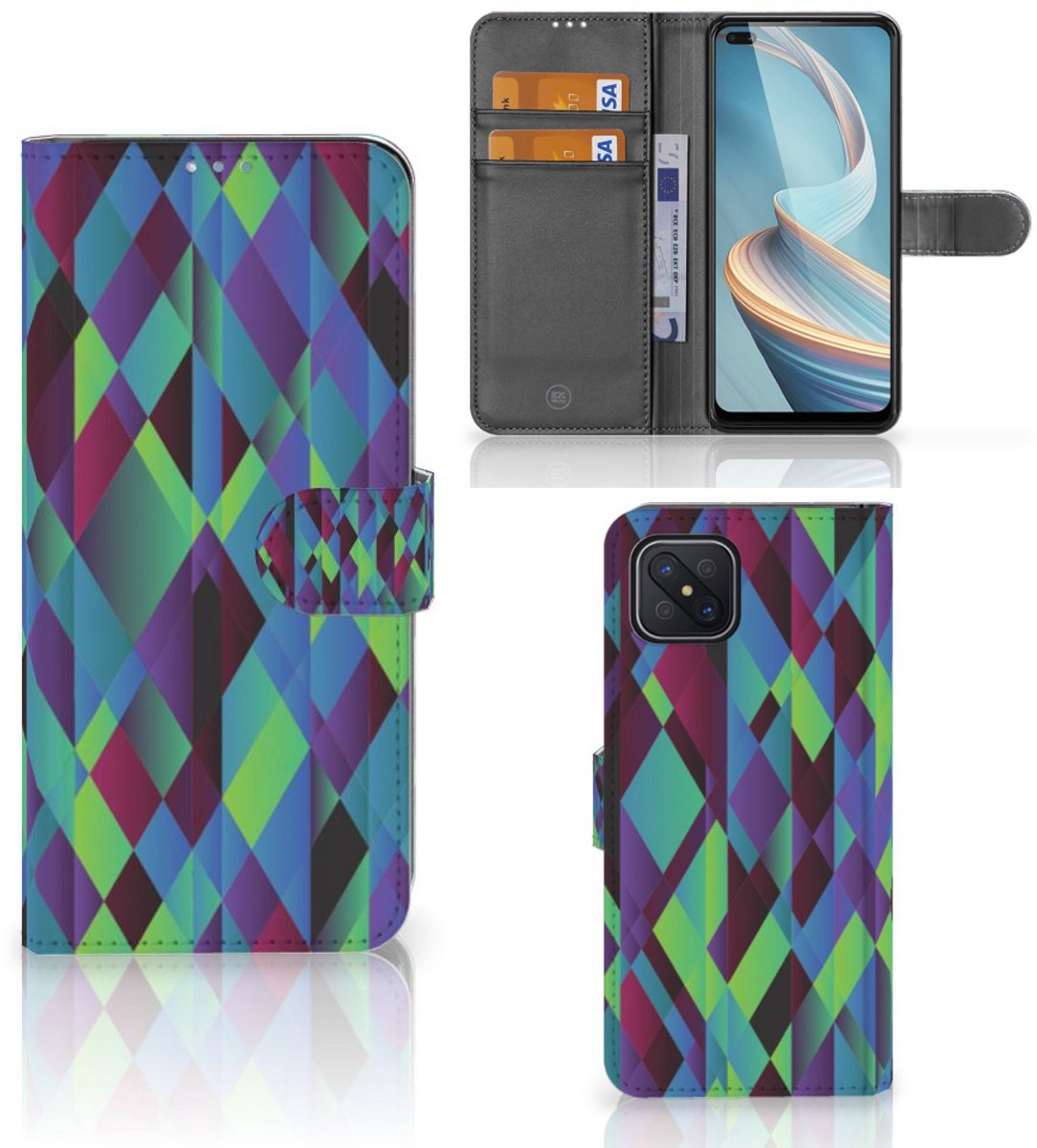 Book Case voor OPPO Reno4 Z Book Case Abstract Green Blue