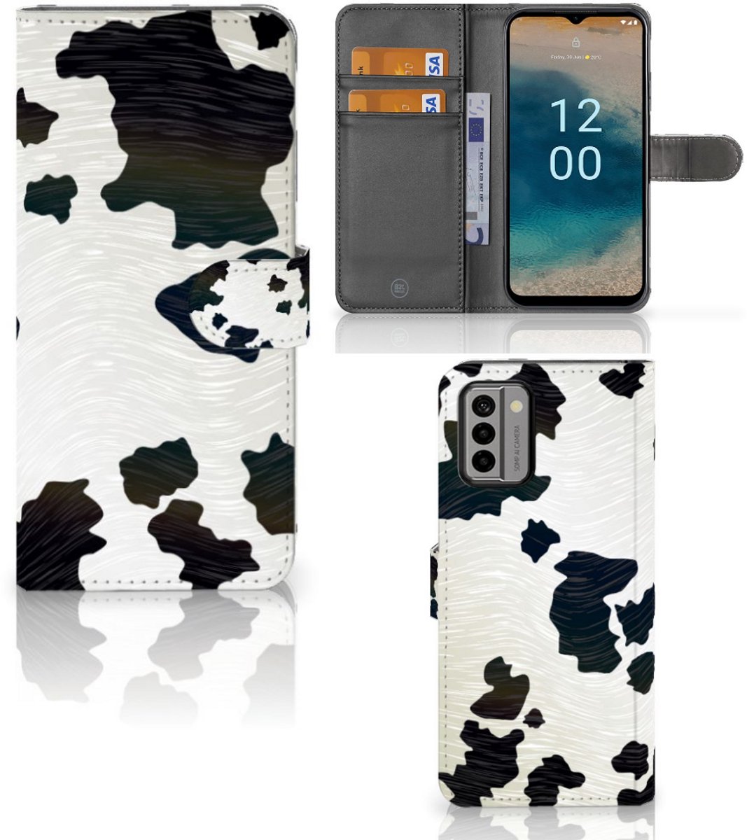 Nokia G22 Telefoonhoesje met Pasjes Koeienvlekken