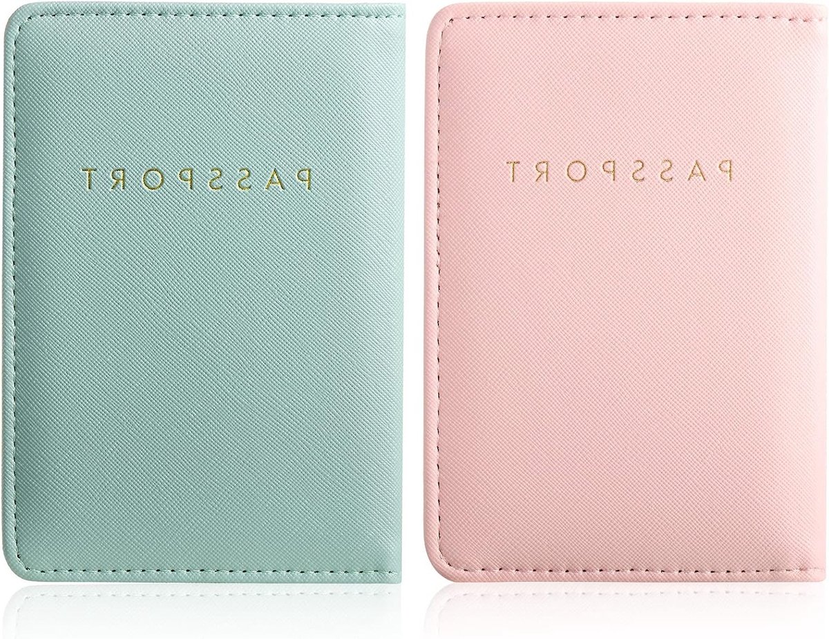 Set van 2 Waterdichte Paspoorthoezen van Leer voor Trouwen - Reisportemonnee voor Mannen en Vrouwen in Roze en Groen