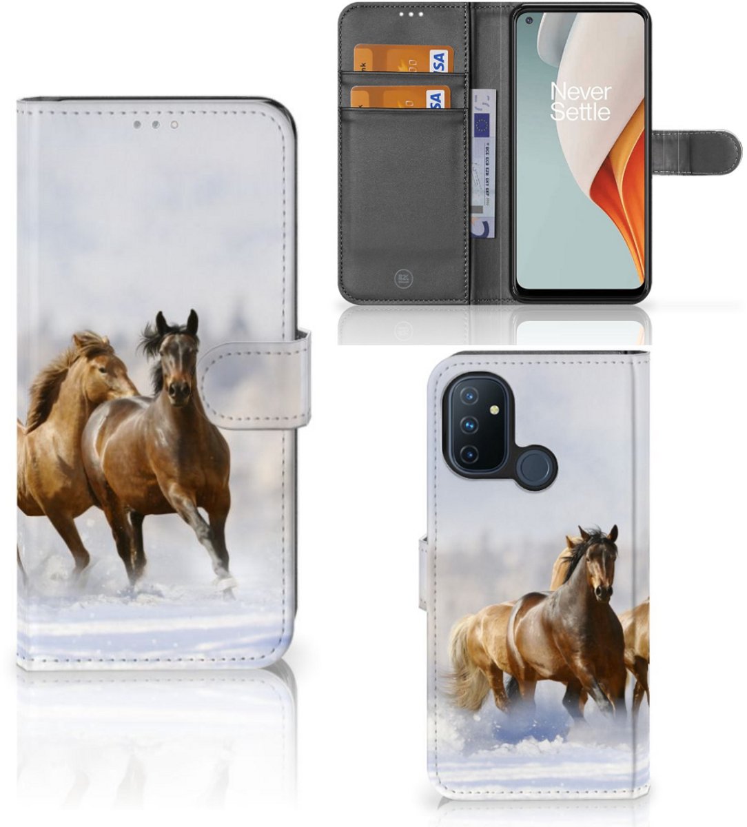 OnePlus Nord N100 Telefoonhoesje met Pasjes Paarden