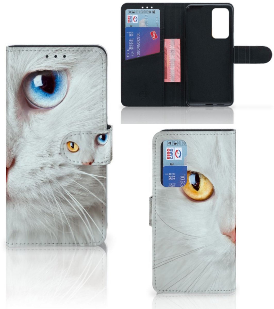 Huawei P40 Telefoonhoesje met Pasjes Witte Kat