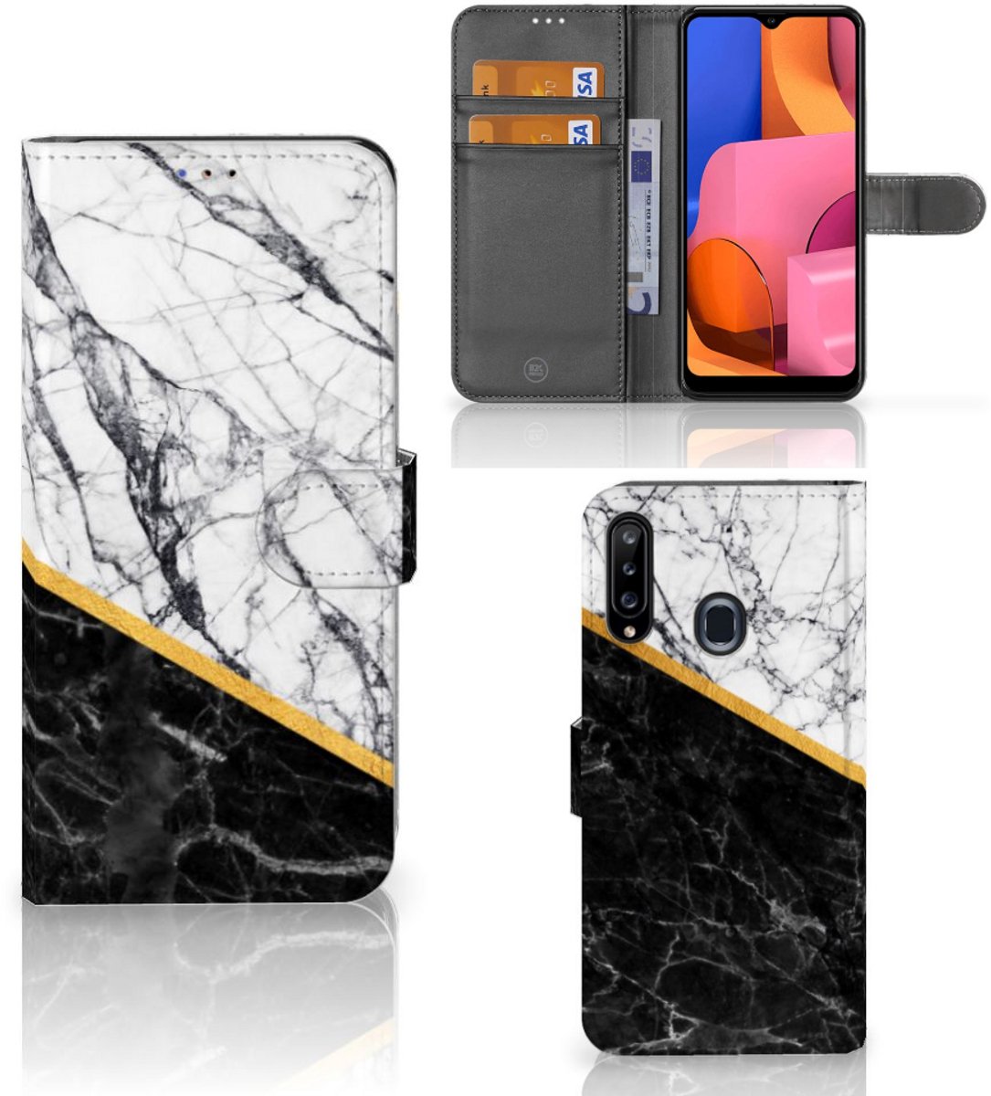 Samsung Galaxy A20s Bookcase Marmer Wit Zwart - Origineel Cadeau Man