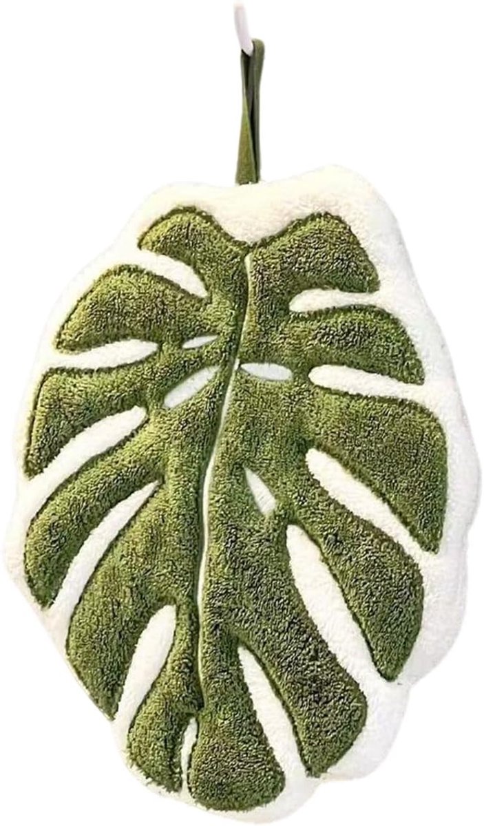 Coral Fleece Handdoek Met Monstera Bladpatroon – Zacht En Absorberend – Snel drogend Met Ophanglus – 20x27 cm – Voor Keuken En Badkamer – 1 Stuk