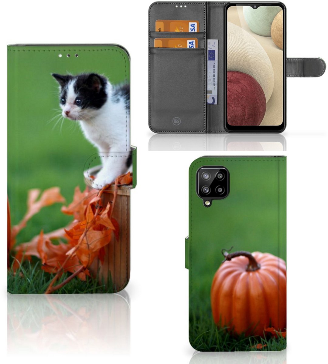 Samsung Galaxy A12 Telefoonhoesje met Pasjes Kitten