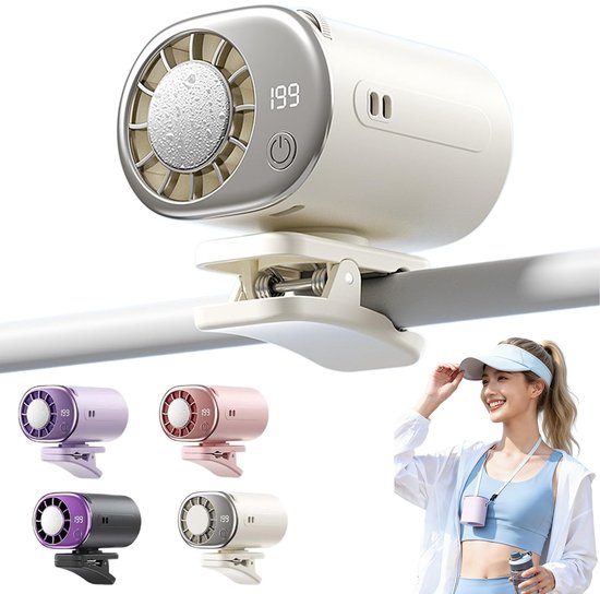 Clip-on Miniventilator Auto 360° Draaibaar USB Oplaadbaar LED-display 199 Snelheden Koeling