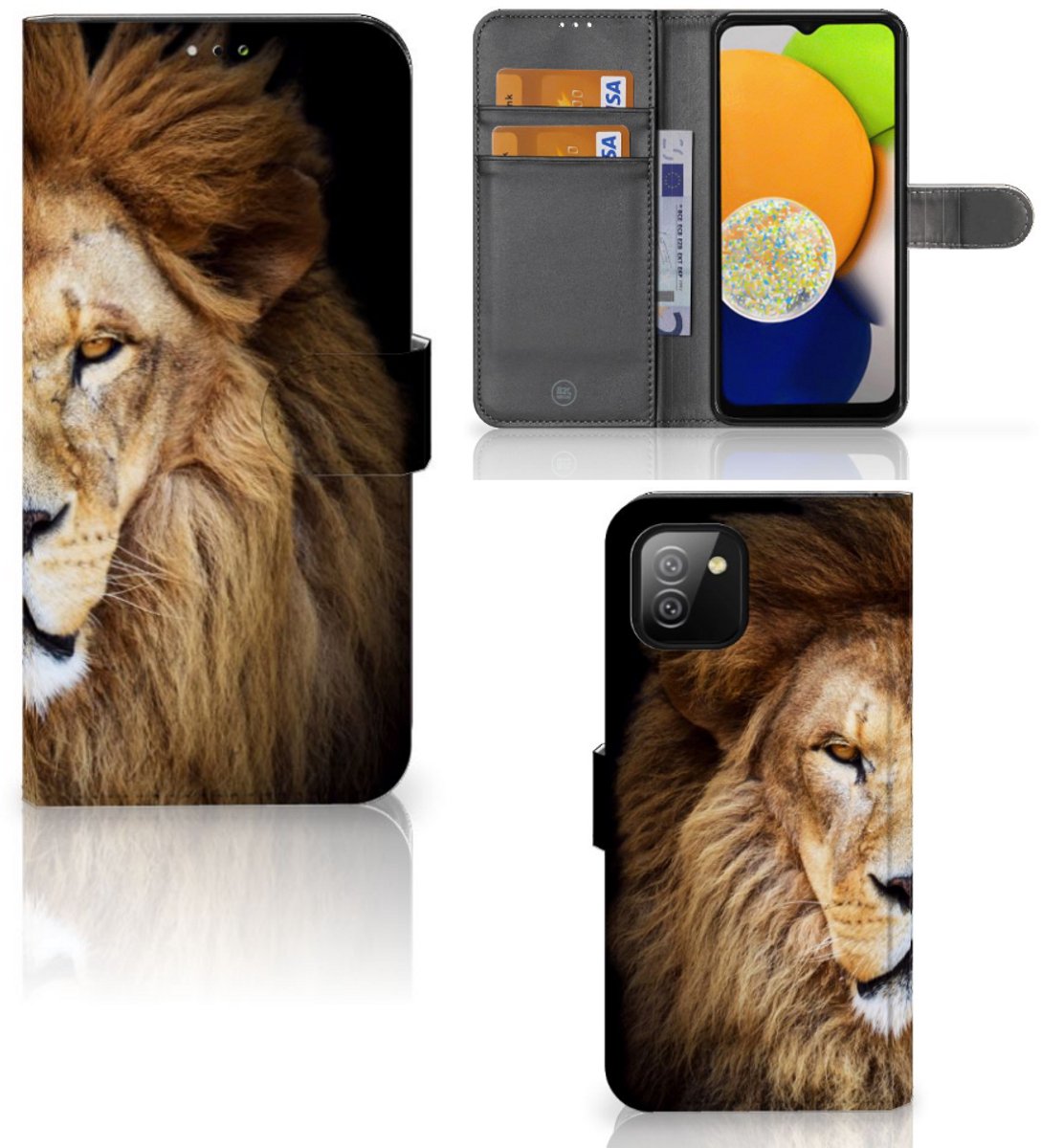 Book Case voor Samsung Galaxy A03 Telefoonhoesje met Pasjes Leeuw