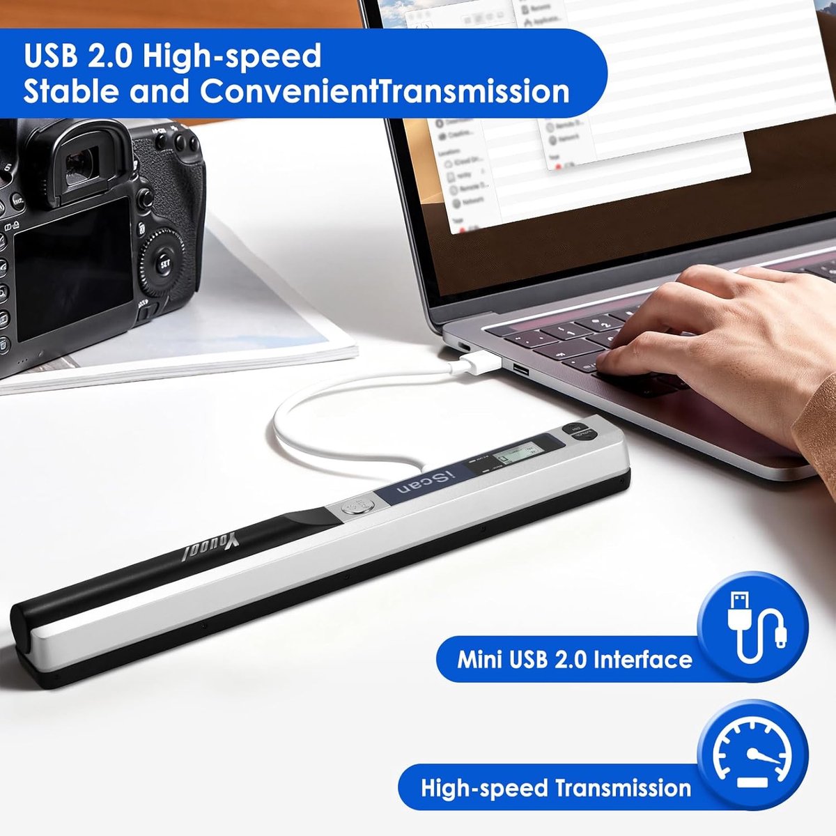 Handscanner, documentenscanner, A4, 900 dpi, hoge resolutie, kleurenfoto, draagbare scanner, JPG/PDF-formaat, USB 2.0, draagbare documentenscanner voor documenten, kwitanties, foto's (zilver) thumbnail 5