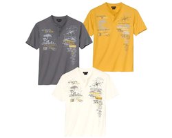 ATLAS FOR MEN - Set van 3 T-shirts met Henley kraag African Track - Heren - Verkrijgbaar in grote maten - XL