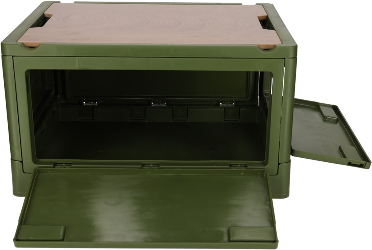 Norländer Krat met Houten Deksel en Koeltas - Opvouwbare Opbergkrat - 43,7 X 30,7 X 25cm - Groen