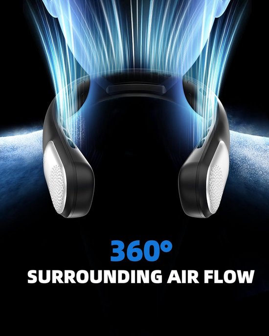 Neck fan, LED display, USB rechargeable portable fan, 360° fan, three ...