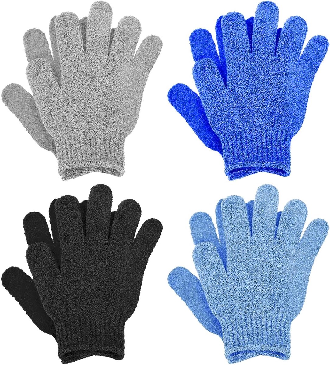Exfoliërende Scrub Handschoenen - 4 Paar Bamboe Loofah voor Lichaamsverzorging, Dode Huid Verwijderen en Spa Massages in Diverse Kleuren