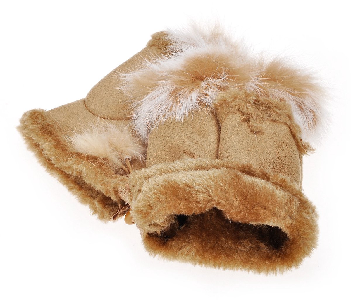 ZLYC Dames Winter Faux Fur Vingerloze Handschoenen - Khaki - Een maat