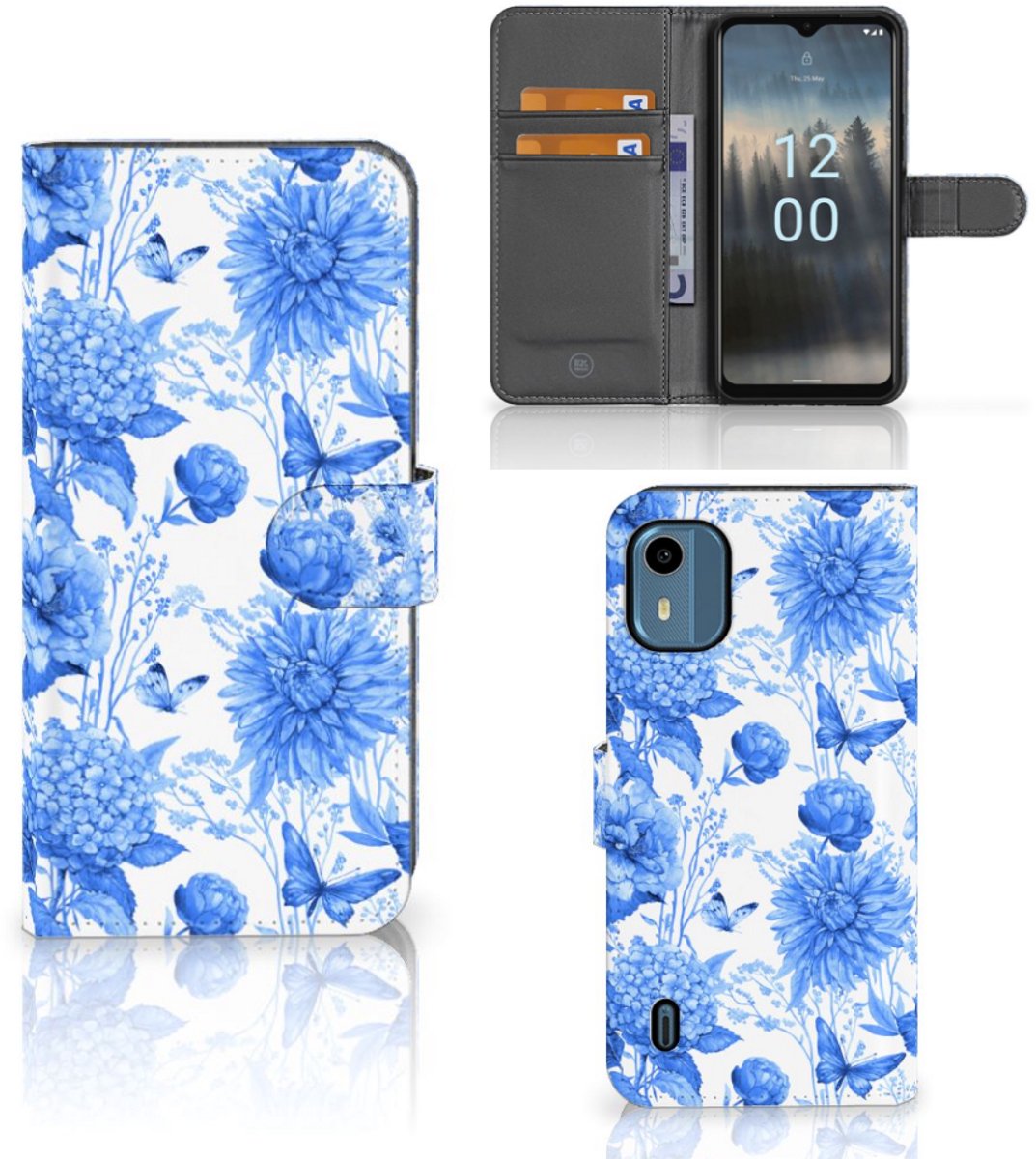 Hoesje voor Nokia C12 Flowers Blue