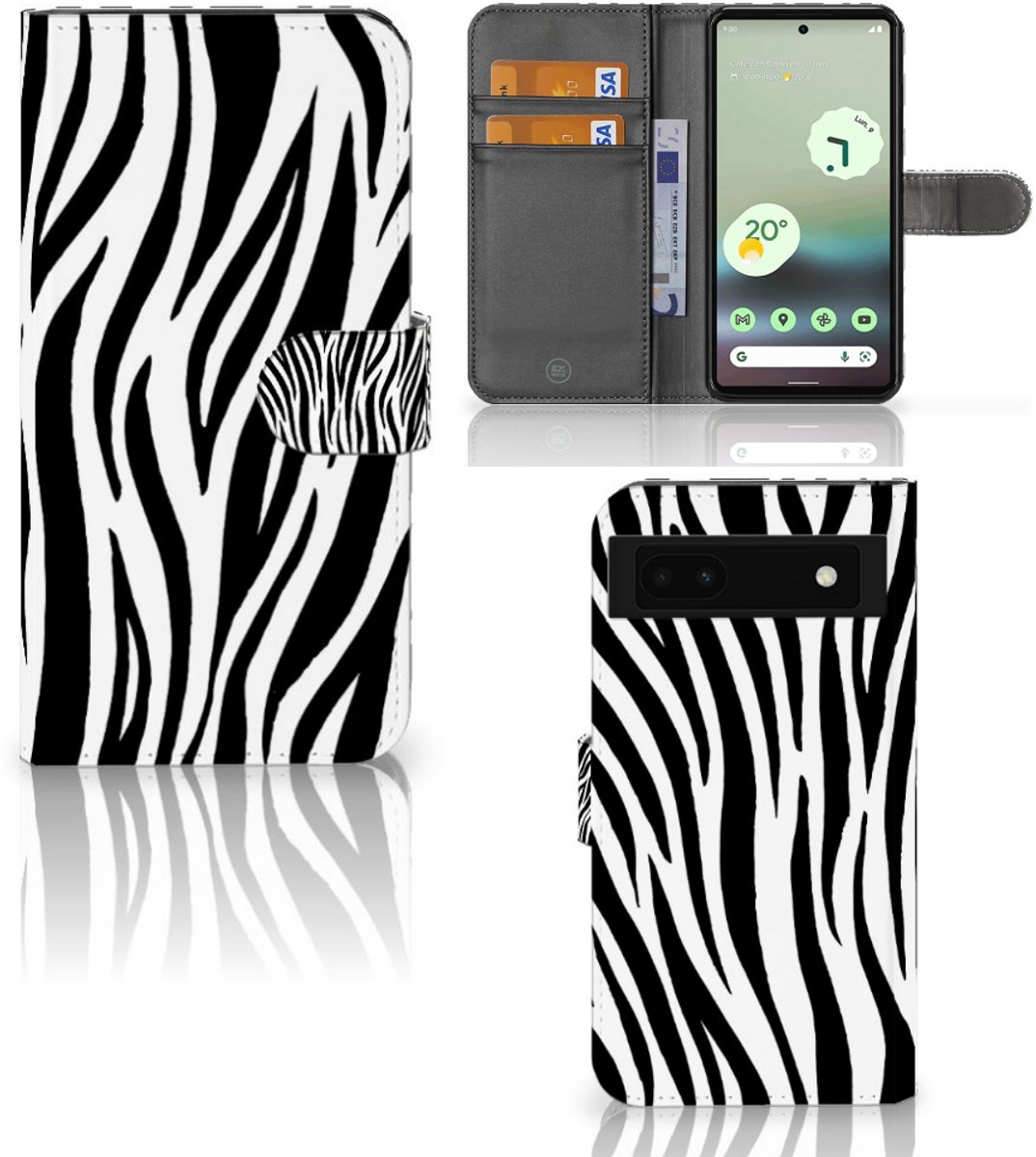 Google Pixel 6A Telefoonhoesje met Pasjes Zebra