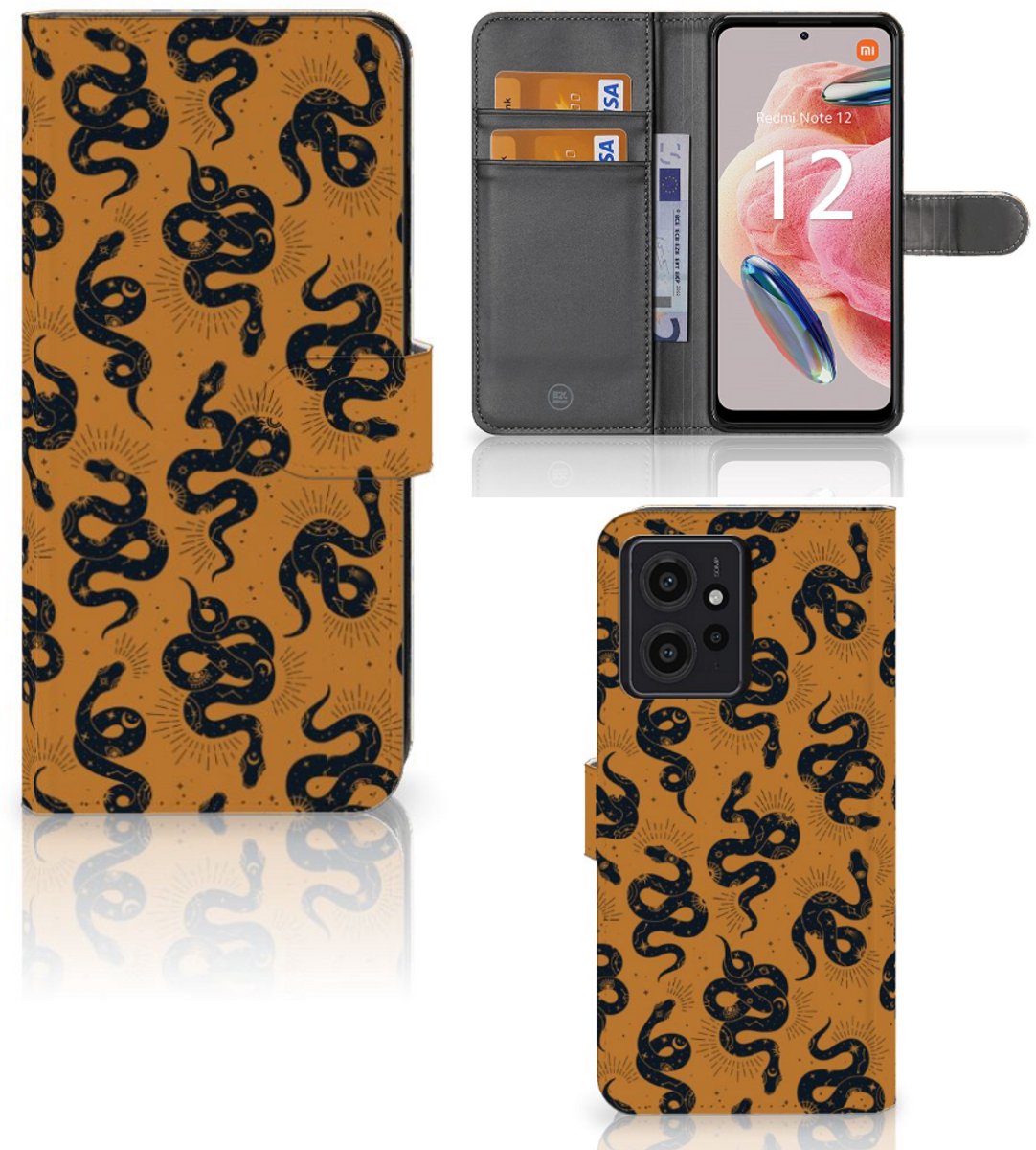 Telefoonhoesje met Pasjes voor Xiaomi Redmi Note 12 4G Snakes