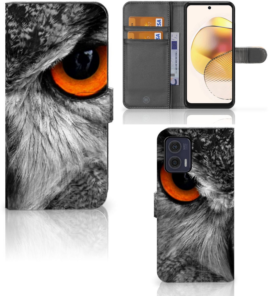 Motorola Moto G73 Telefoonhoesje met Pasjes Uil